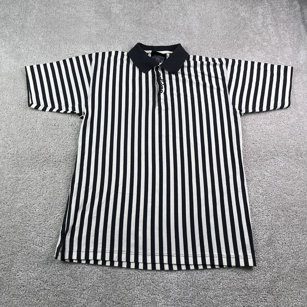 Vintage Adidas Polo Shirt Mens Small Black White Stripes Referee 90s Y2K Classic